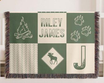 Personalized Baby Name Blanket - Soft Cotton Woven Throw
