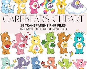 Care Bear Inspired Clipart Bundle | PNG | Transparent Background | Classroom Activities | Graphics | Kids Wall Art | Stickers | Kawaii