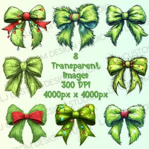 Grinchens julroséer – Coquette Ribbon PNG (digital nedladdning)