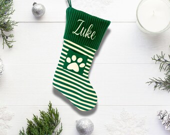 Personalized Dog Christmas Stocking – Embroidered Paw Print, Custom Pet Name