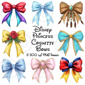 Disney Prinzessinnen inspiriert Kokette Bögen Clipart Bundle-Digitaler Download - Disney Shirt - Disney Trip - Niedliche Kokette Bögen - Disney Bögen -PNG