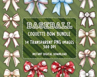 Coquette Baseball Bow Clipart – 14 PNG Images (Digital Download)