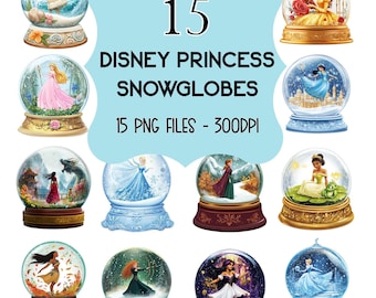 Disney Princess Snowglobe Clipart | Whimsical PNG Bundle (Digital Download)