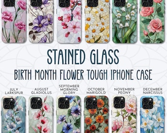 Birth Flower Stained Glass iPhone Case – Floral Art, Tough Case