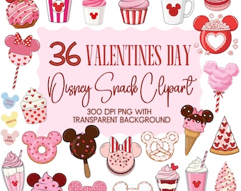 Valentines Disney Snack PNG Clipart | Transparent Background | Mickey Mouse | Disney World | VDAY | Graphics Bundle