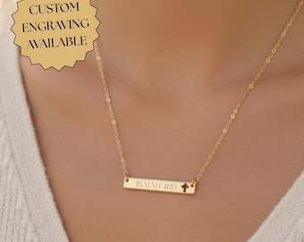 Religious Cross Engraved Necklace | Custom Necklace | Personalized Engraving | Religious Jewelry | Gift For Her | Christian | Catholic