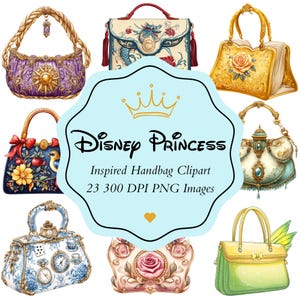 Pacote de clipart de bolsa de princesa da Disney - Pacote de clipart PNG - Clipart da Disney - Disney PNG - Clipart de princesa - Feminino - Moderno - Adesivo digital