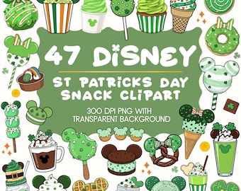 St Patricks Day Disney Snack PNG Clipart | Transparent Background | Mickey Mouse | Disney World | Irish Clipart | Graphics Bundle
