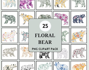Floral Bear PNG Clipart - Mama Bear - Mothers Day PNG - Mothers Day Gift - Bear Silhouette - Digital Download - Mom Gift - Mom - Mama - Cute