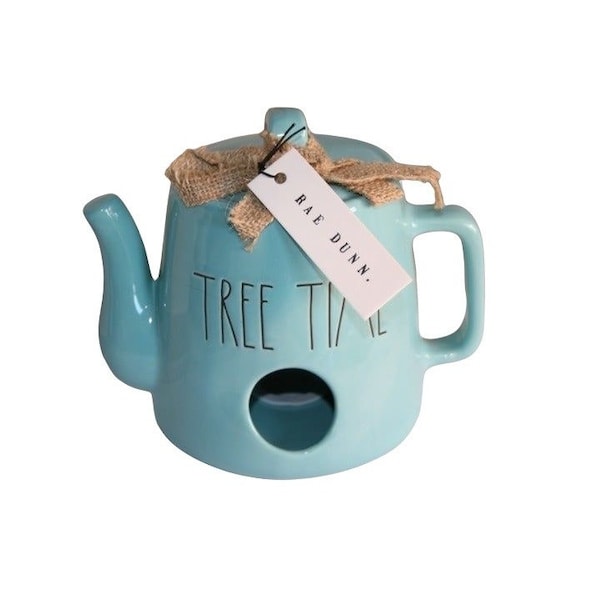 Rae Dunn Tree Time Ceramic Tea Pot Kettle Birdhouse Pastel Blue Decor