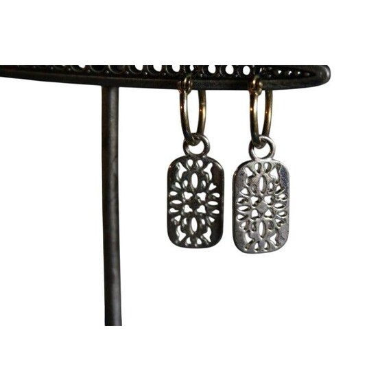 Vintage Gold & Silver Rectangular Dangle Earrings… - image 3