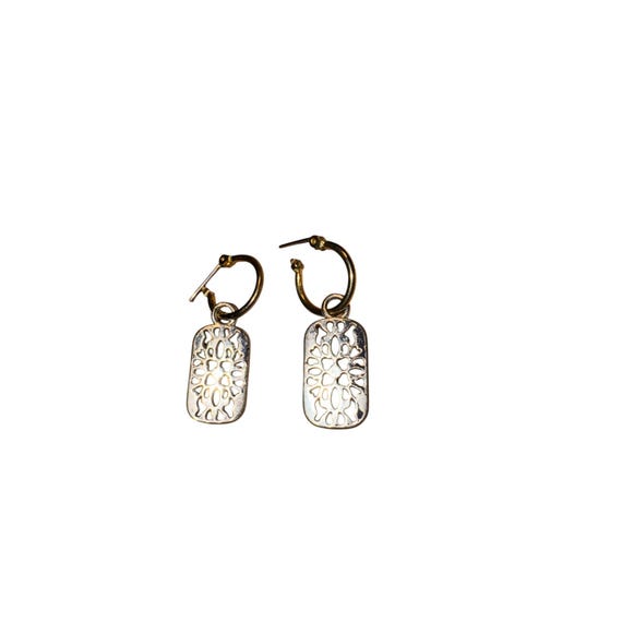 Vintage Gold & Silver Rectangular Dangle Earrings… - image 5