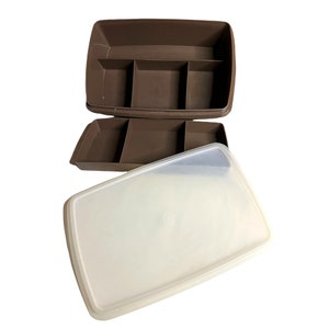Vintage Tupperware Tuppercraft Tray Lid Organizer 767-2 Brown Hobby Container