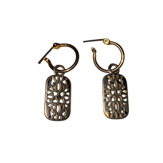 Vintage Gold & Silver Rectangular Dangle Earrings… - image 2