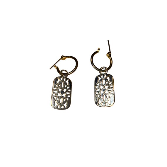 Vintage Gold & Silver Rectangular Dangle Earrings… - image 6