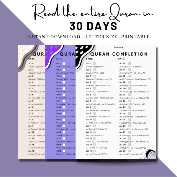 30 Day Planner to read the Quran | Digital Khatam for Students | Quran Recitation, Review and Memorization