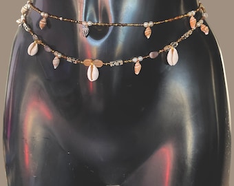 Perline marrone scuro da 2 mm con conchiglie naturali africane d'acqua dolce Perle di perle e cristalli di agata / citrino Perline in vita Catena della pancia