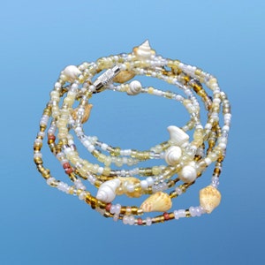 Boho Hippie 2x White / Ivory / Brown / Pearl  Beads with Trumpet Shell Shells Seashells Waist Bead