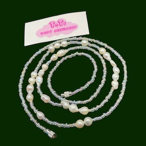 Simple Clear White seed beads with Natural fresh water Pearls Waist Beads Waist Chain Belly Chain Bikini Summer body jewellery