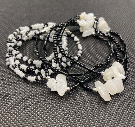 Handmade 2x White Black Beads With Natural Healing Moonstone Crystal Stones Waist Beads Belly Chain Waist Bead Waistbeads Etsy