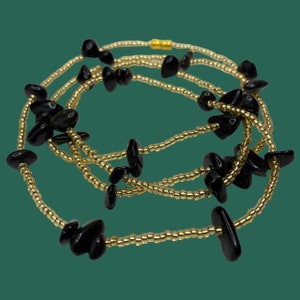 Gold Beads with Natural Raw Black Aventurine Stone Crystals gemstone  Waist Bead Belly Chain Waist chain