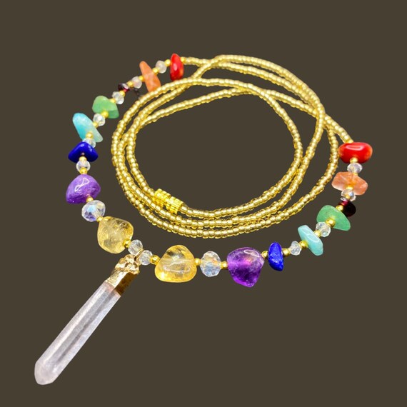 Handmade 7 Chakra Raw Healing Crystal Gemstones Natural Raw Clear White Quartz Pendant Waist Beads Belly Chain Waist Bead Waistbeads Etsy UK