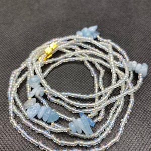 2x White crystal Beads with Natural healing blue aquamarines Crystal Stone Waist Beads chain