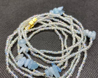 2x weiße Kristallperlen mit Naturheilung blauen Aquamarinen Kristallstein Taille Perlenkette