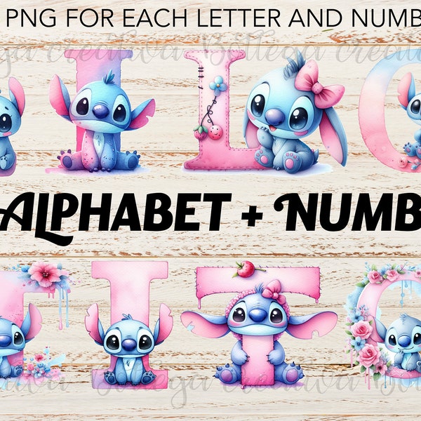 Clip art Stitch,Alfabeto Lilo and Stitch,png file, letters and numbers,download and stamp