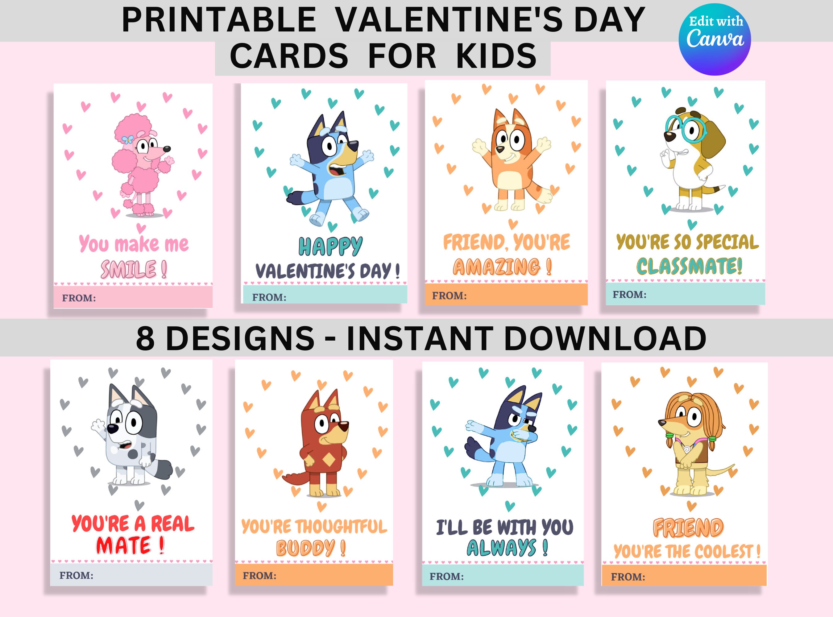Bluey Valentine's Cards Bluey Valentines Day, Bear Valentines Day ...