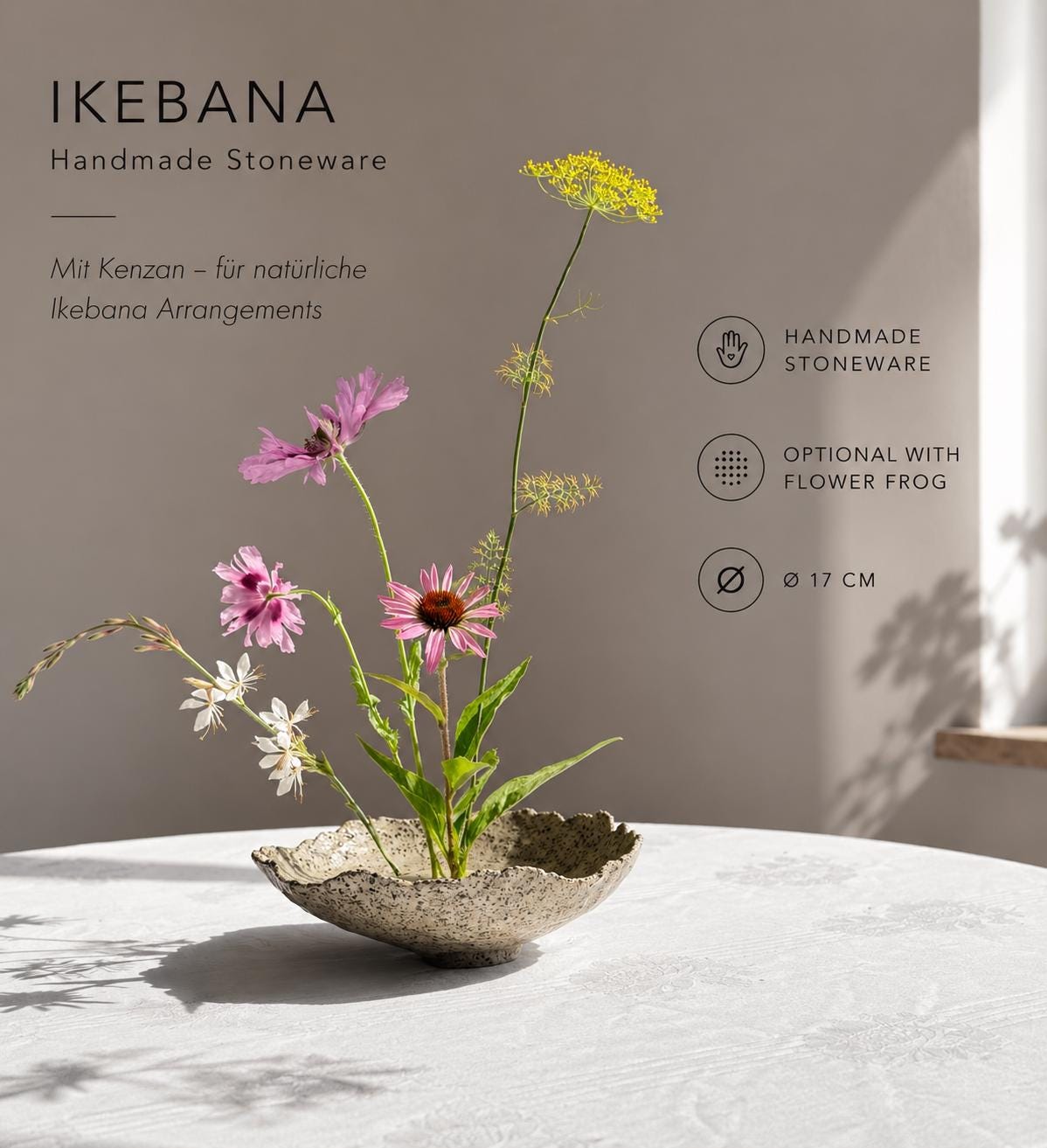 Ikebana Ceramic Bowl With Kenzan, Handmade Ikebana Vase, Japanese