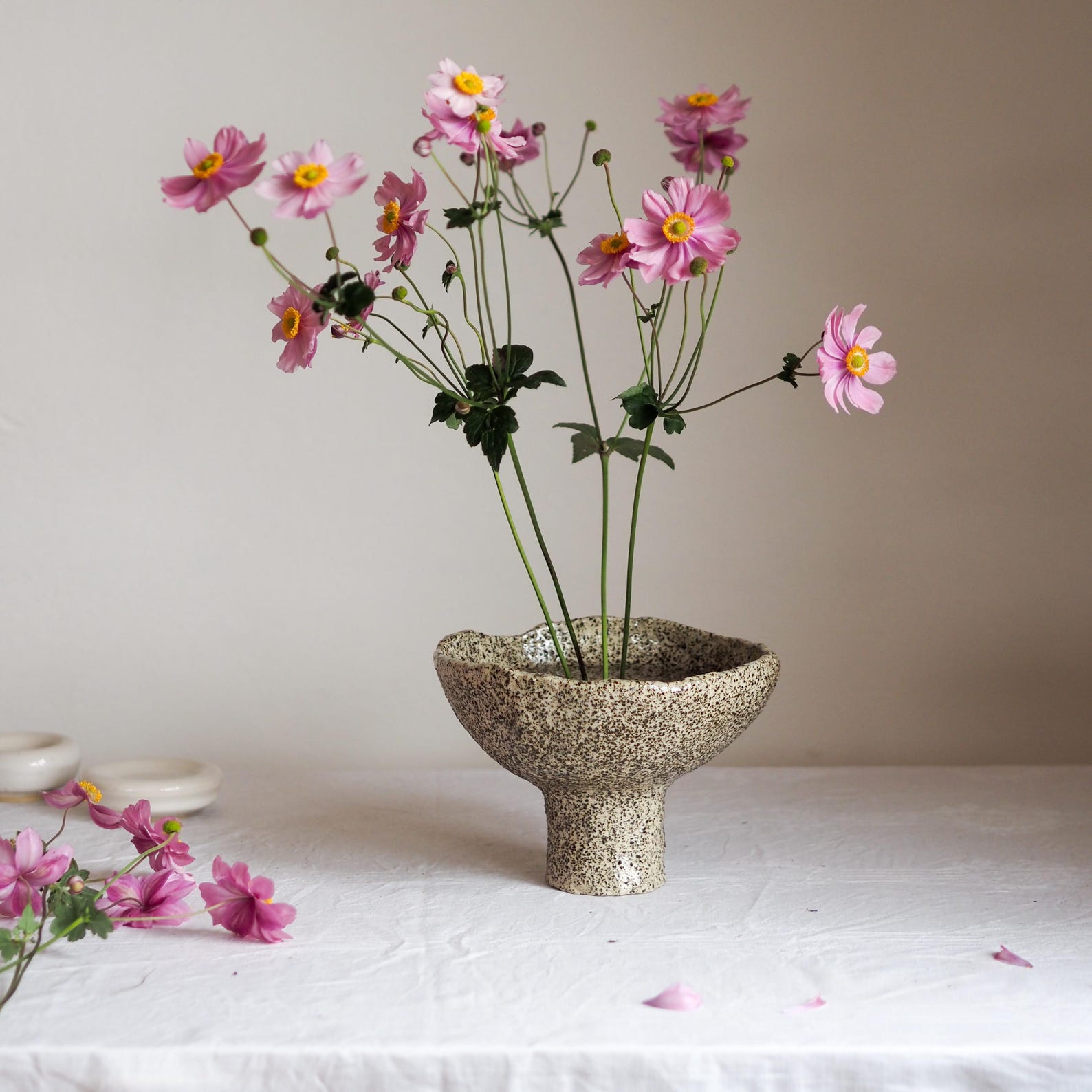 Handmade Ikebana ceramic bowl | Japanese flower arranging | Wabi-sabi ceramic bowl with foot | Minimalist flower bowl | Unique - with ceramic Kenzan