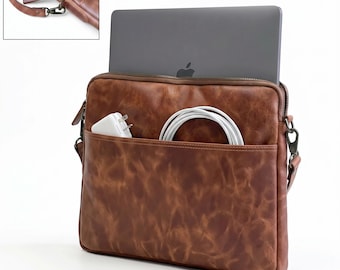 Bolso bandolera de piel auténtica para portátil, funda de piel para iPad, bolso de piel marrón, funda para iPad, funda para tableta, bolso bandolera, bolso para iPad
