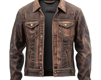 Men's Vintage Trucker Leather Biker Jacket