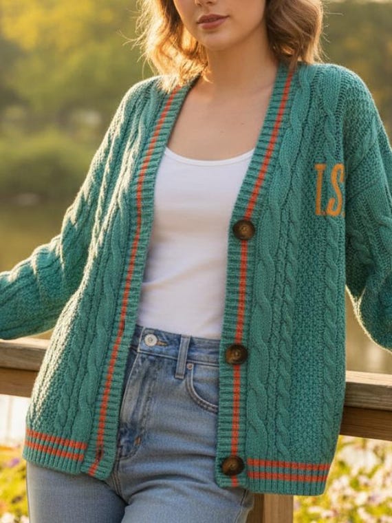 The Life of a Show Girl Shiny Green Knitted Cardigan | TS Inspired Knit Sweater