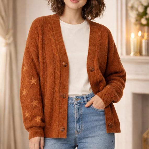 Showgirl Knit Cardigan for Women | Loose Knit Sweater with Buttons, Long Sleeve Winter Top | Birthday Gift for Mother
