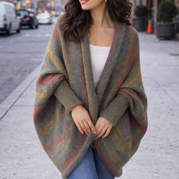 Cárdigan de punto acrílico ombré, suéter cruzado de gran tamaño con frente abierto, talla grande, holgado, bohemio, para otoño e invierno, top de capas acogedor para mujer