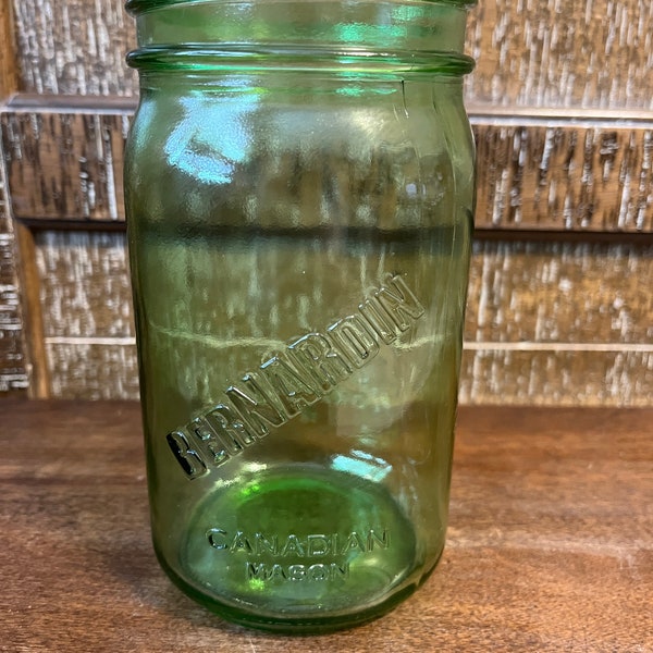 Limited Edition Commemorative Green Bernardin Canadian Mason Jar Quart Sized Wide Mouth