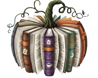 Digital Download, Halloween Book Pumpkin PNG, Sublimation Design, Retro Halloween png, Cozy Pumpkin Season Digital Download for Teachers,