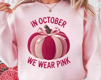 In October We Wear Pink Png Breast Cancer Pumpkin Png,  Breast Cancer Awareness Png,  Faux Yarn PNG, pink ribbon png, stronger than cancer