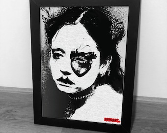 Ritratto d'arte gotica, stampa cuore nero, arredamento gotico, ritratto di donna, ritratto di ragazza, stampa monocromatica, stampa digitale stile Goth, Arte Goth