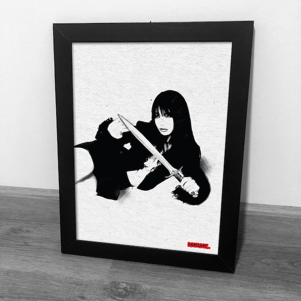 Female samurai art print, monochrome art print, warrior png, warrior art print, gothic decor, gothic art print, goth digital wall art