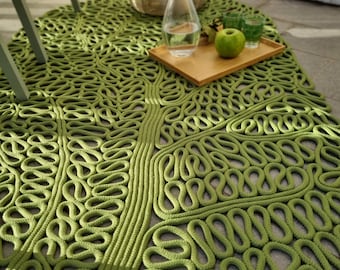 Moderner Teppich, 170 x 90 cm (5,5 x 3,2 Fuß), handgeknüpft, hergestellt in Frankreich, Seilteppich, grüner Teppich, Luxusteppich; 170 x 90 cm