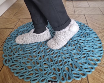 Handgefertigter Badteppich, 74 cm (29 Zoll), modernes Seildesign, hergestellt in Frankreich, luxuriöser Teppich, leichte Fußmassage, Unikat, individuelle Größen