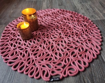 Handgefertigter Badteppich, Durchmesser 74 cm (29 Zoll), modernes Seildesign, hergestellt in Frankreich, luxuriöser Teppich, leichte Fußmassage, Unikat, individuelle Größen