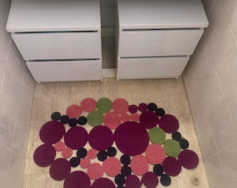 Mehrfarbige, handgefertigte Badematte aus Polypropylenseil, 90 × 60 cm