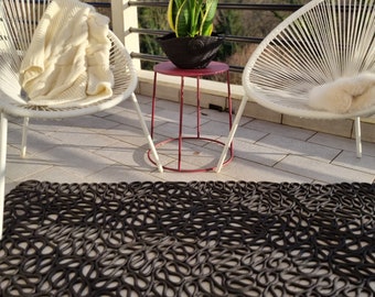 Schwarzer Seilteppich, 160 x 80 cm, handgefertigt in Frankreich, Outdoor-Teppich, moderner Teppich, modischer Teppich, Badematte, Küchenteppich