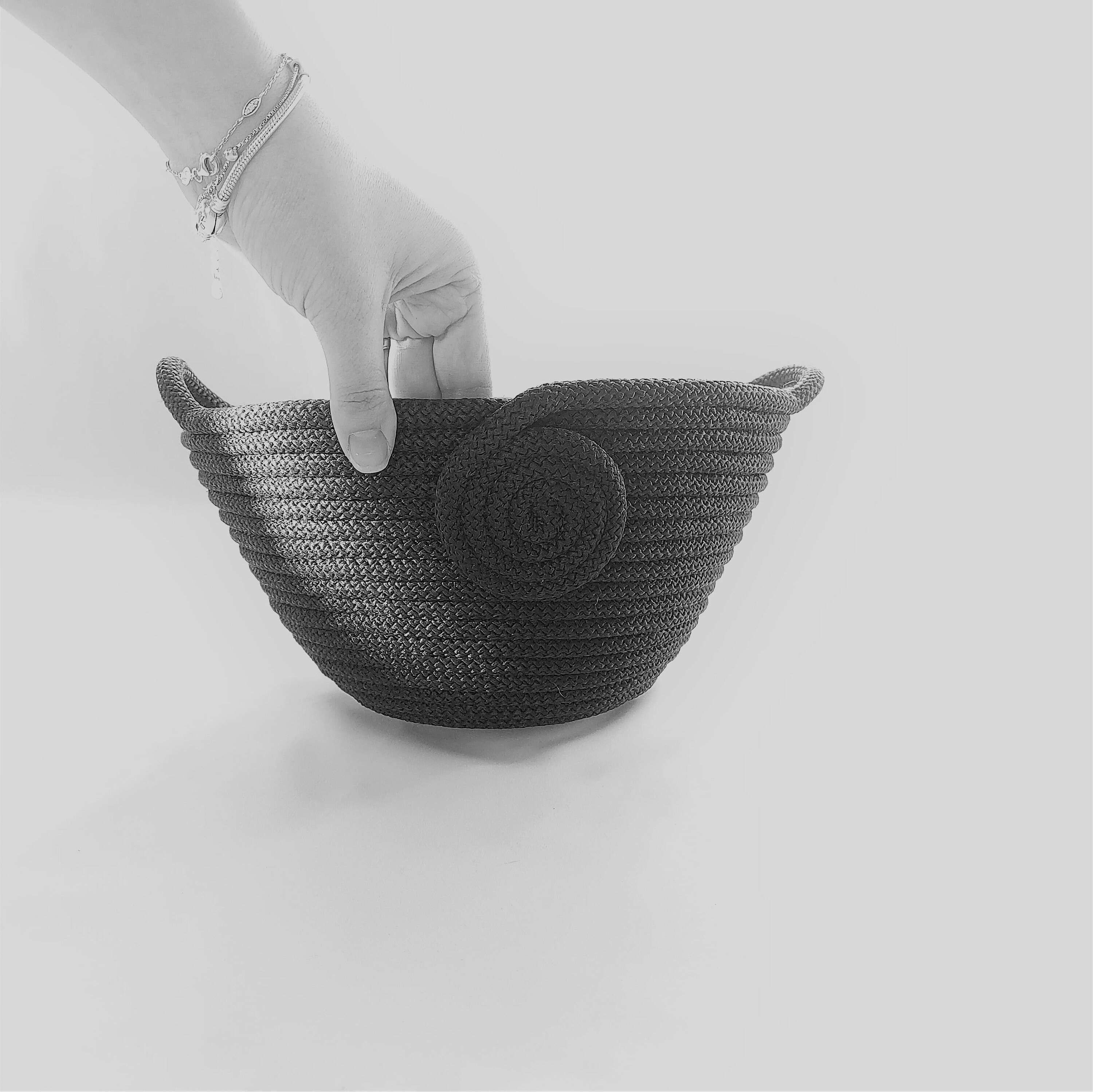 Rope Basket, Handemade in France, Storage Black Organization Home Decor