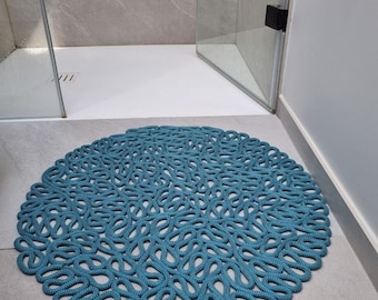 Handgefertigter Badteppich, 74 cm (29 Zoll), modernes Seildesign, hergestellt in Frankreich, luxuriöser Teppich, leichte Fußmassage, Unikat, individuelle Größen