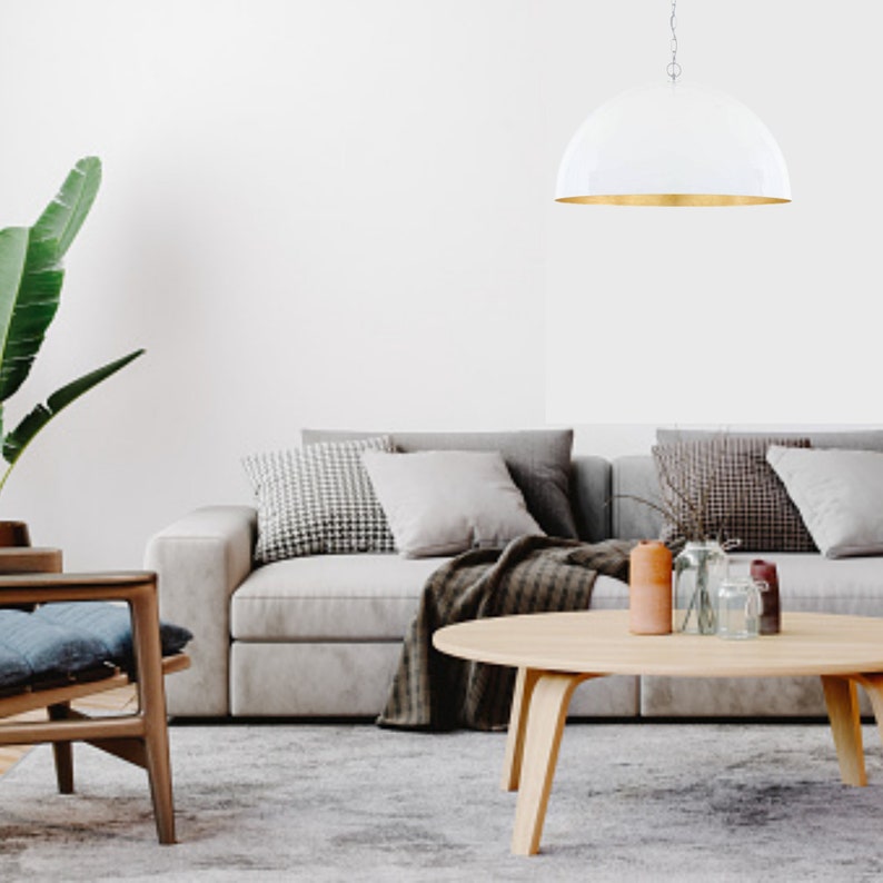 White Dome Pendant Light With Gold Interior Modern & Stylish Etsy